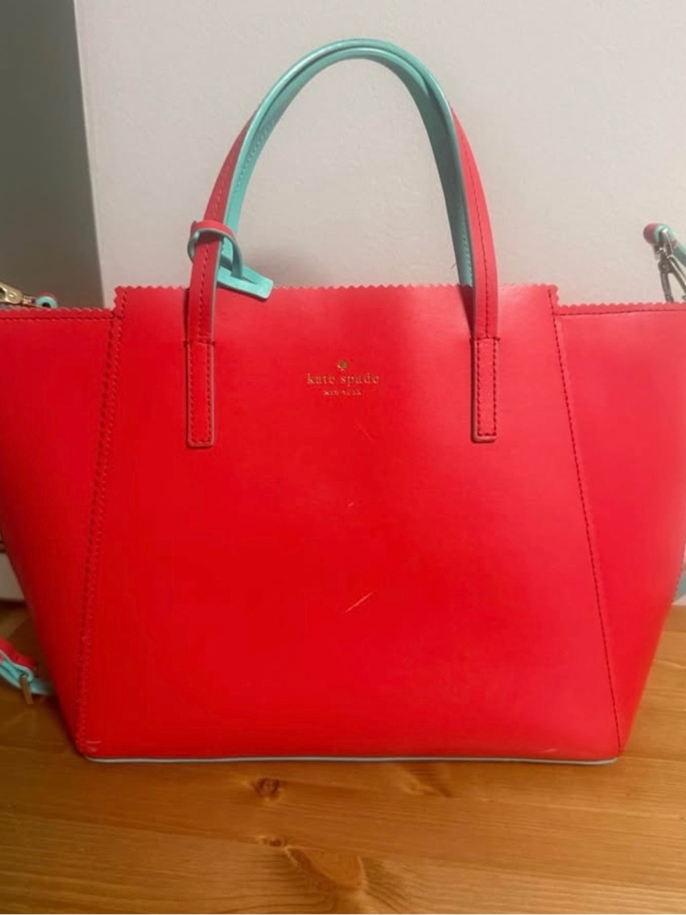 Kate Spade Red Leather Tote Bag with Removable Adjustable Strap